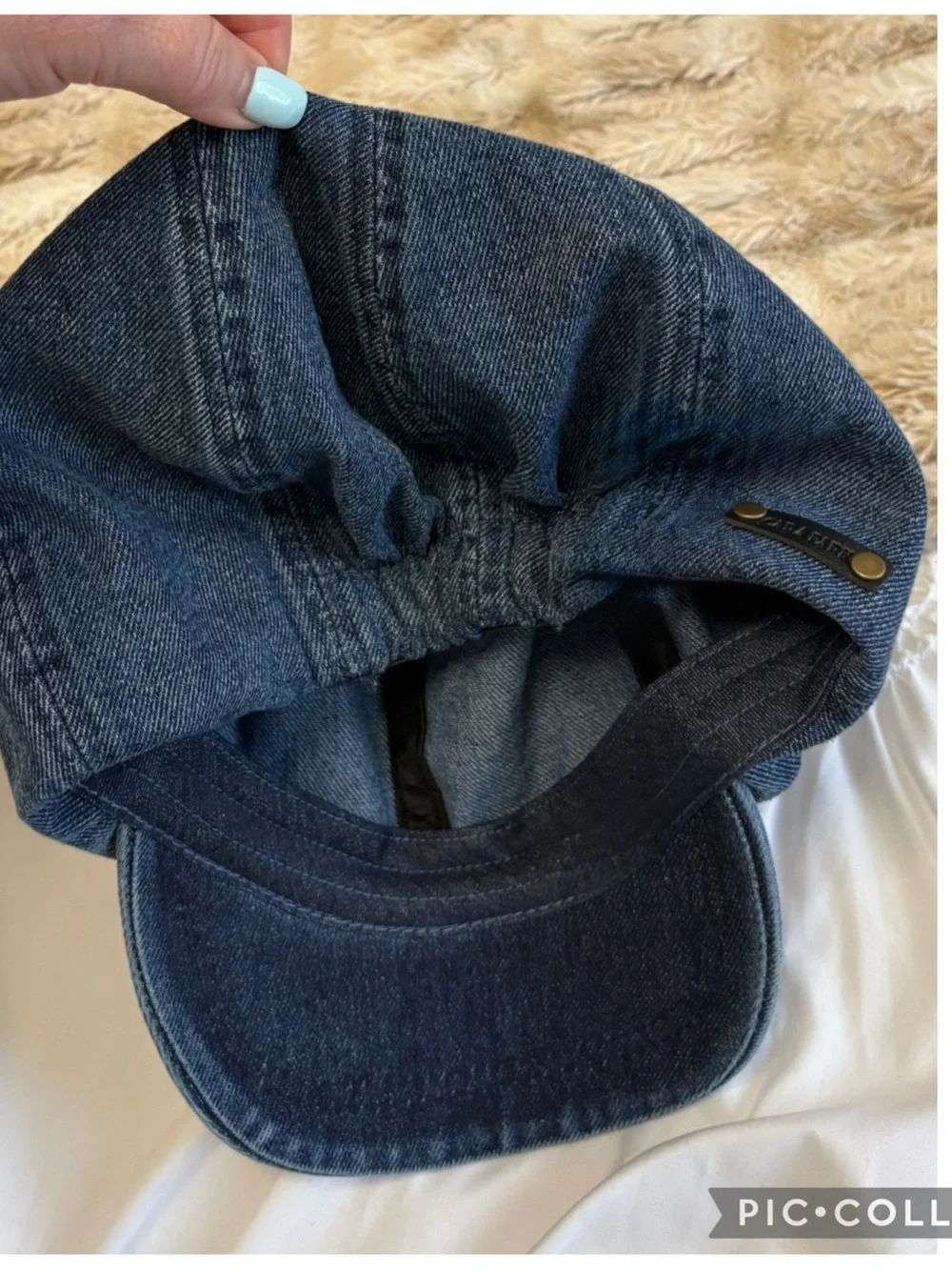 Cara Park Authentic Denim Newsboy Cap Slouchy Baker Boy Hat Baggy Back Boho